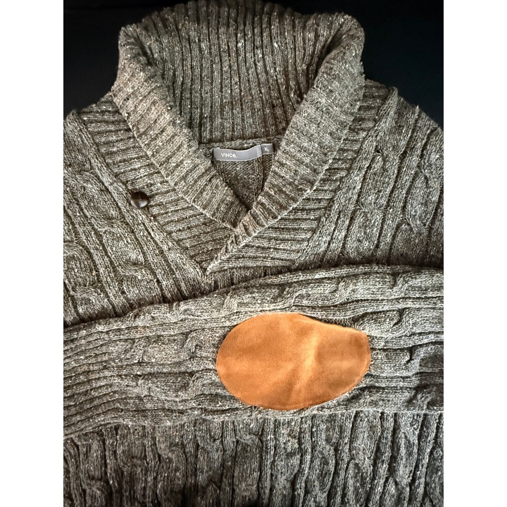 Vince Mens Cable Knit Shawl Neck Elbow Patch Sweater Size XL Heritage Preppy